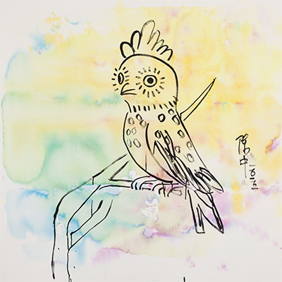 Painting of a bird sitting on a branch